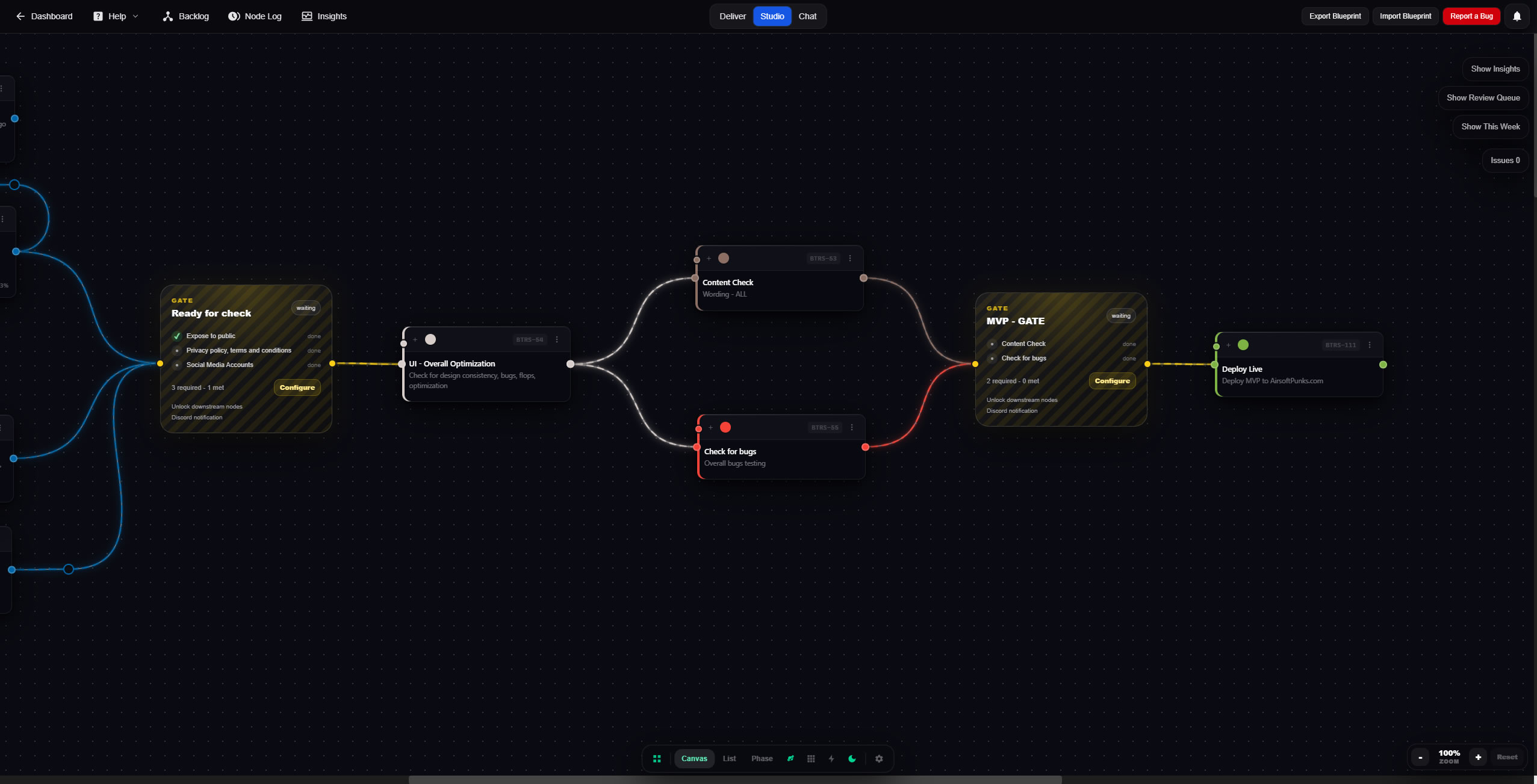 Plannex Smart Studio canvas showing a connected client delivery workflow
